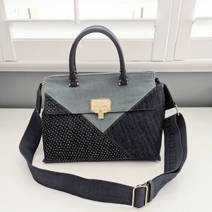 NWT True Religion Blue Denim/Jean Sparkle/Rhinestones Satchel/Shoulder/Crossbody